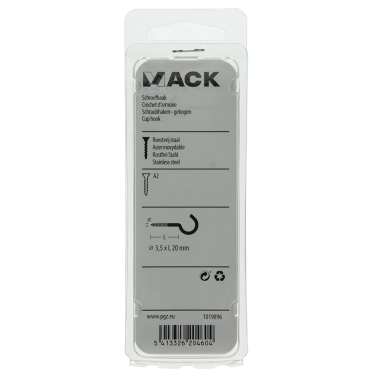 Mack 1019896 - Schraubhaken Edelstahl 2 Stück 3,5 x 20 mm | 10 Stück