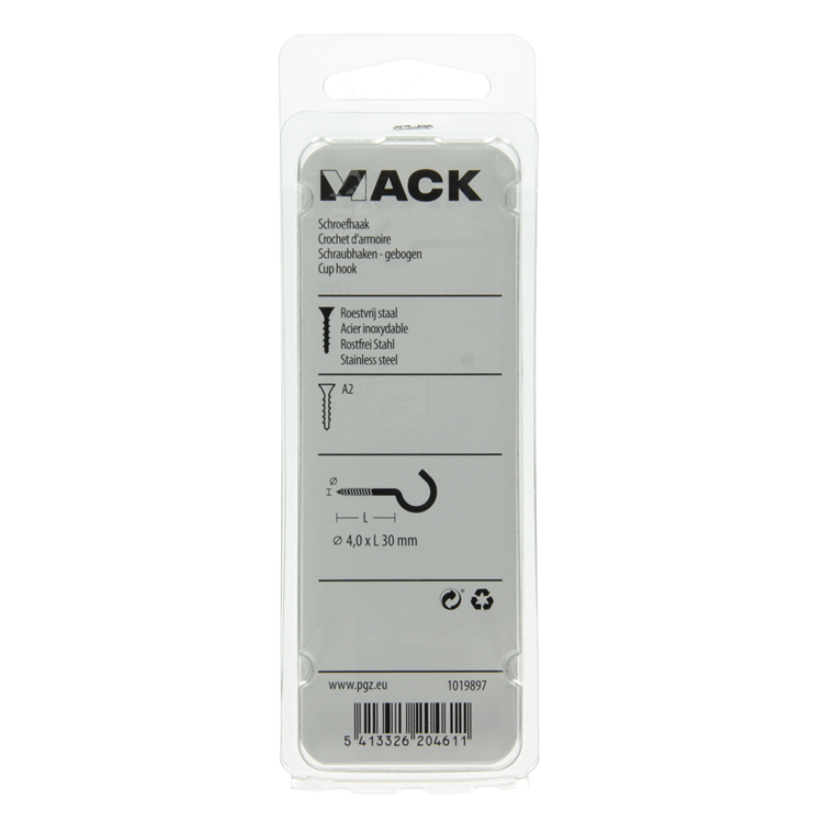 Mack 1019897 - Schraubhaken Edelstahl 2 Stück 4,0x30 mm | 10 Stück