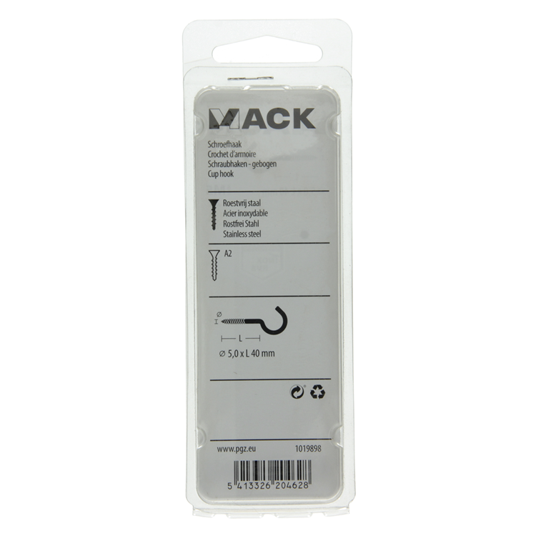 Mack 1019898 - Schraubhaken Edelstahl 2 Stück 5,0x40 mm | 10 Stück