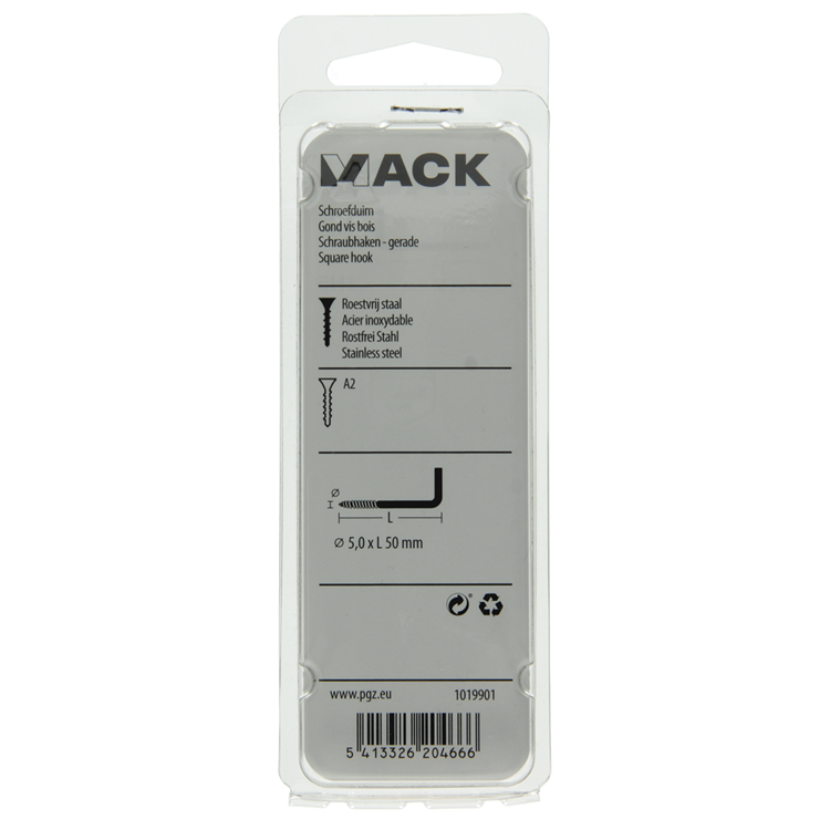 Mack 1019901 - Rändelschraube Edelstahl 2 Stück 5,0x50 mm | 10 Stück