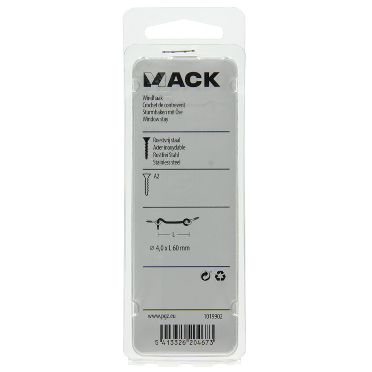 Mack 1019902 - Windhaken Edelstahl 1 Stück 4,0 x 60 mm | 10 Stück