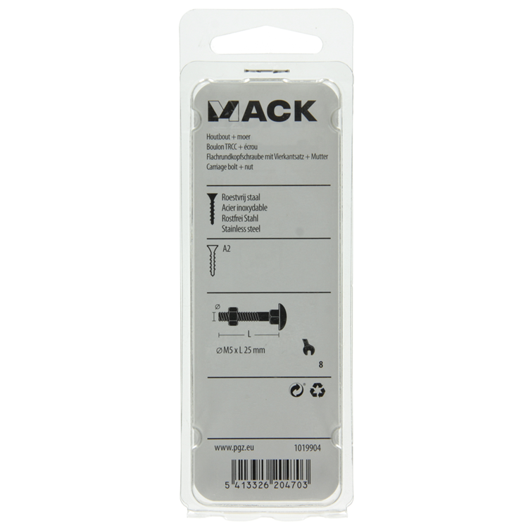 Mack 1019904 - Holzschraube + Mutter Edelstahl 7 Stück M5x25 mm | 10 Stück
