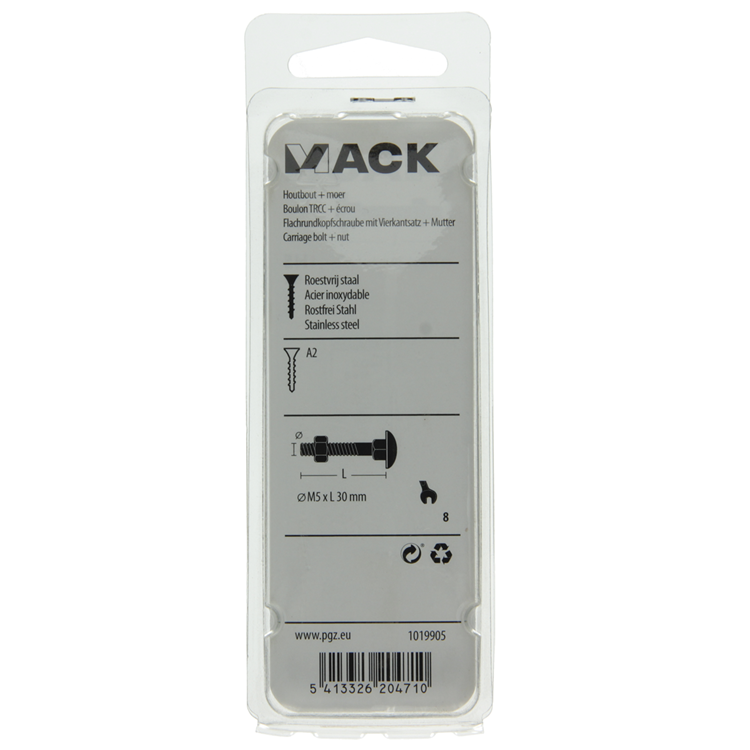 Mack 1019905 - Holzschraube + Mutter Edelstahl 6 Stück M5x30 mm | 10 Stück