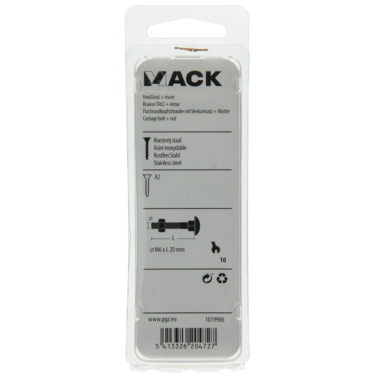 Mack 1019906 - Holzschraube + Mutter Edelstahl 6 Stück M6x20 mm | 10 Stück