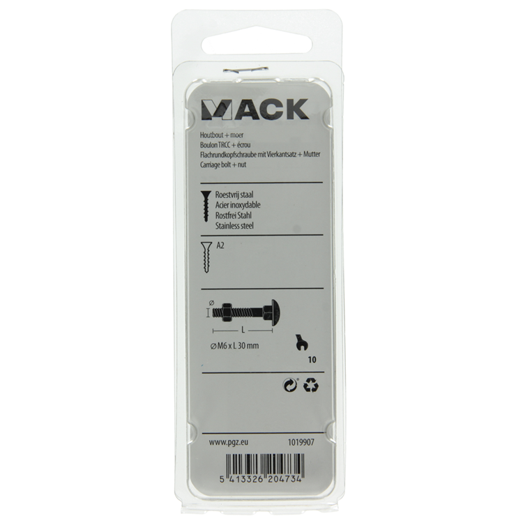 Mack 1019907 - Holzschraube + Mutter Edelstahl 5 Stück M6x30 mm | 10 Stück
