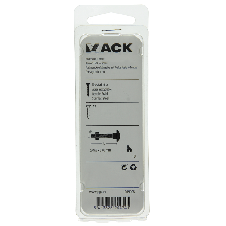 Mack 1019908 - Holzschraube + Mutter Edelstahl 4 Stück M6x40 mm | 10 Stück