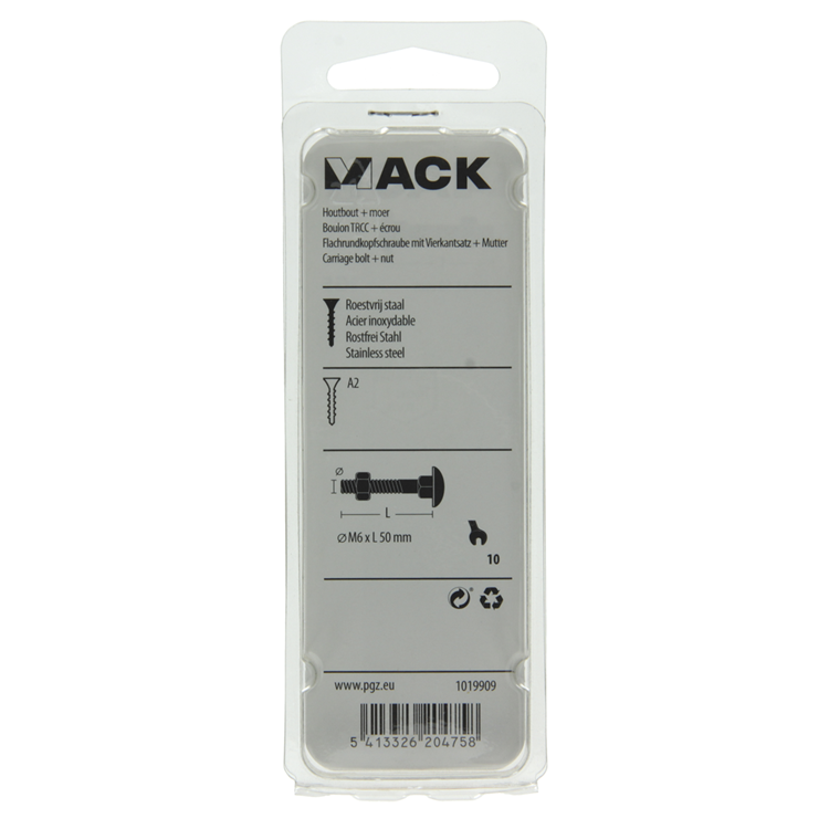 Mack 1019909 - Holzschraube + Mutter Edelstahl 3 Stück M6 x 50 mm | 10 Stück