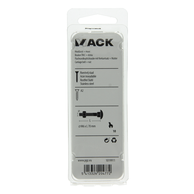 Mack 1019911 - Holzschraube + Mutter Edelstahl 2 Stück M6 x 70 mm | 10 Stück