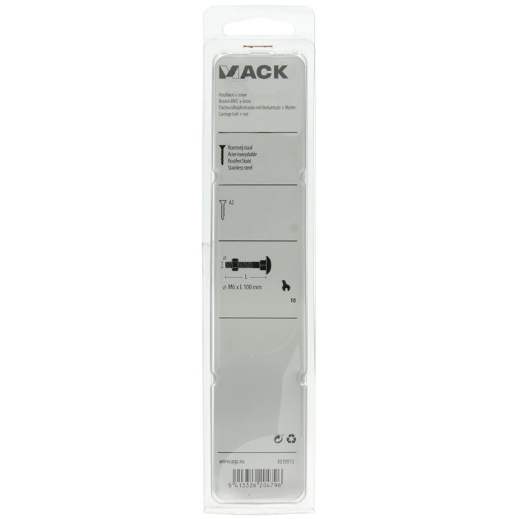 Mack 1019913 - Holzschraube + Mutter Edelstahl 2 Stück M6 x 100 mm | 5 Stück