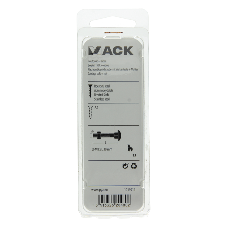 Mack 1019914 - Holzschraube + Mutter Edelstahl 5 Stück M8 x 30 mm | 5 Stück
