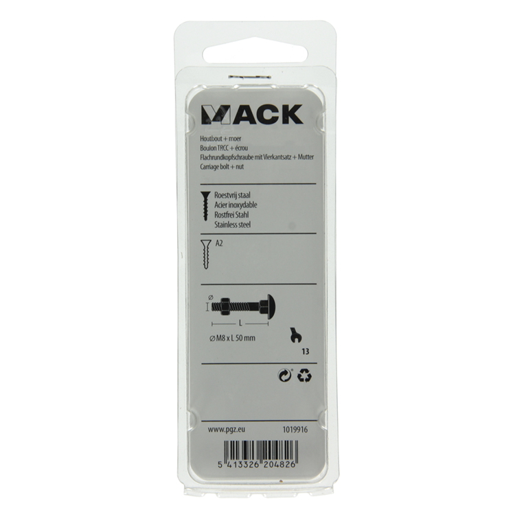 Mack 1019916 - Holzschraube + Mutter Edelstahl 3 Stück M8 x 50 mm | 5 Stück