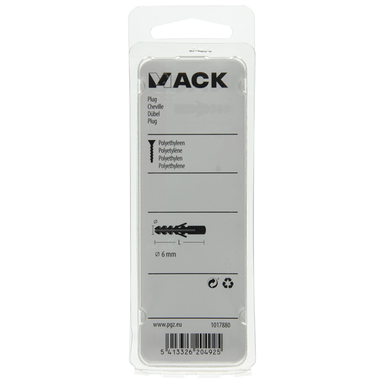 Mack 1017880 - Stopfen Polyethylen 25 Stück 6 mm | 5 Stück