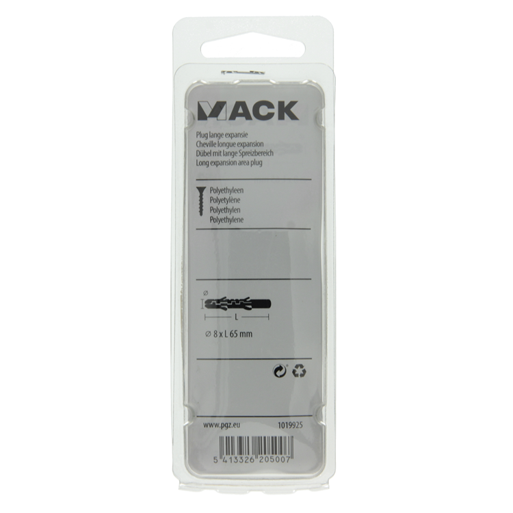 Mack 1019925 - Dübel mit langer Ausdehnung, Polyethylen, 10 Stück, 8 x 65 mm | 5 Stück