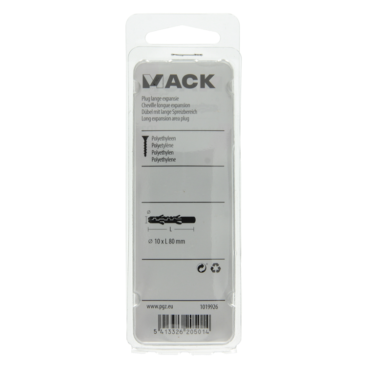 Mack 1019926 - Dübel mit langer Ausdehnung, Polyethylen, 6 Stück, 10 x 80 mm | 5 Stück