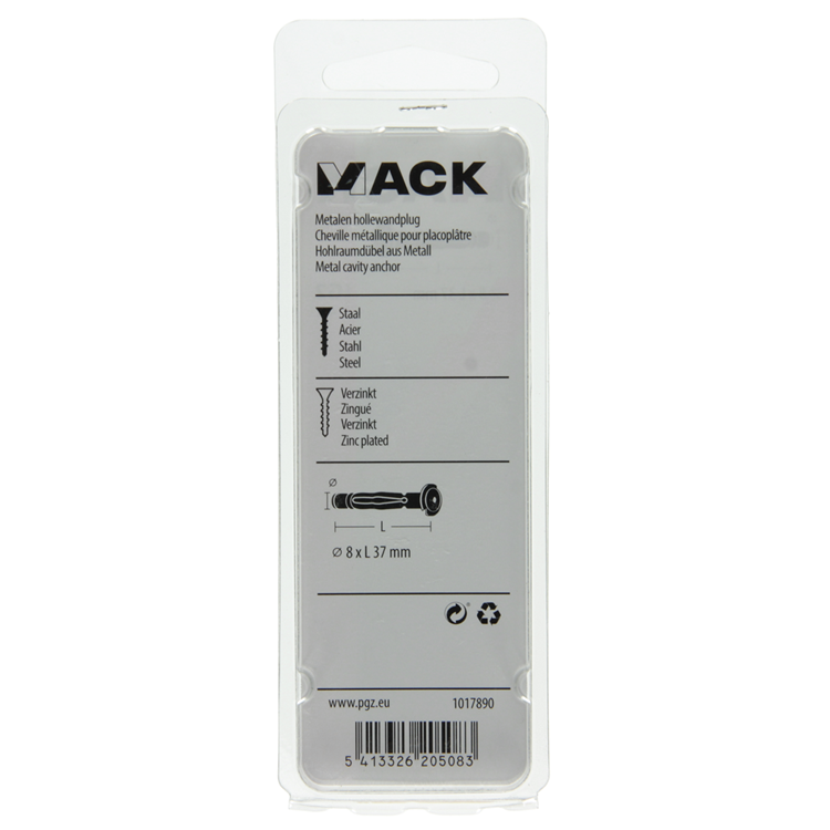 Mack 1017890 - Metall-Hohlwanddübel verzinkt 4 Stück 8 x37 mm | 10 Stück