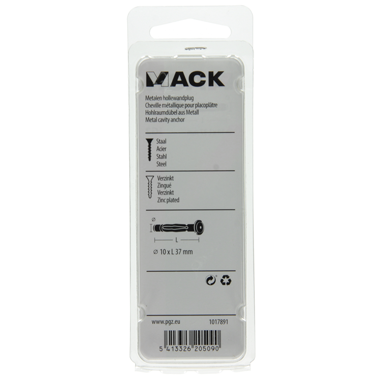 Mack 1017891 - Metall-Hohlwanddübel verzinkt 4 Stück 10 x 37 mm | 5 Stück