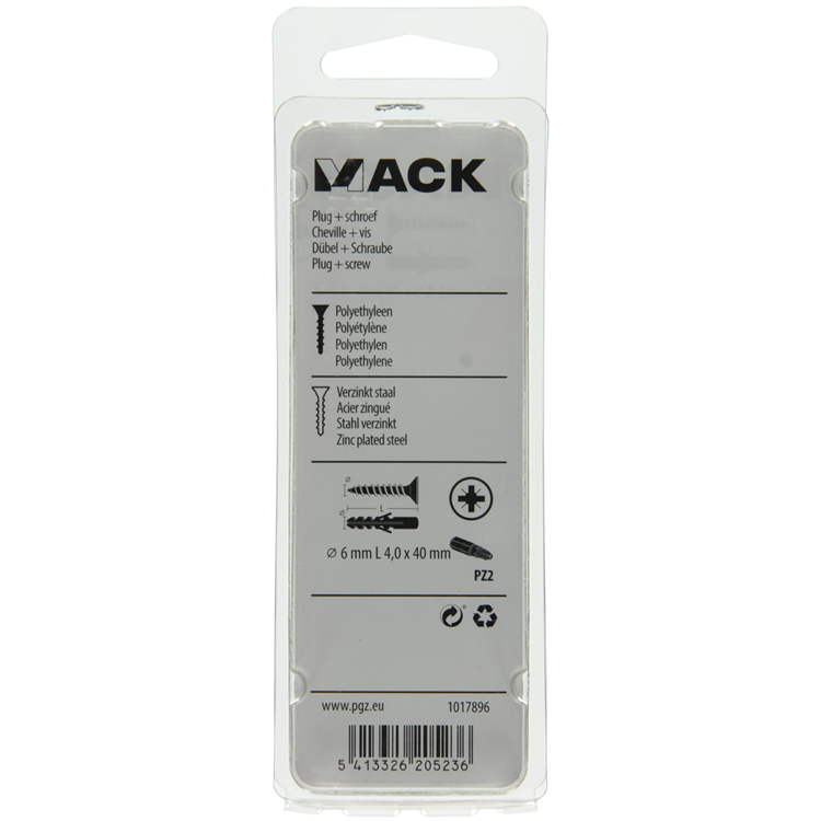 Mack 1017896 - Dübel + Schraube Polyethylen 20 Stück 6 mm 4,0 x 40 mm | 5 Stück