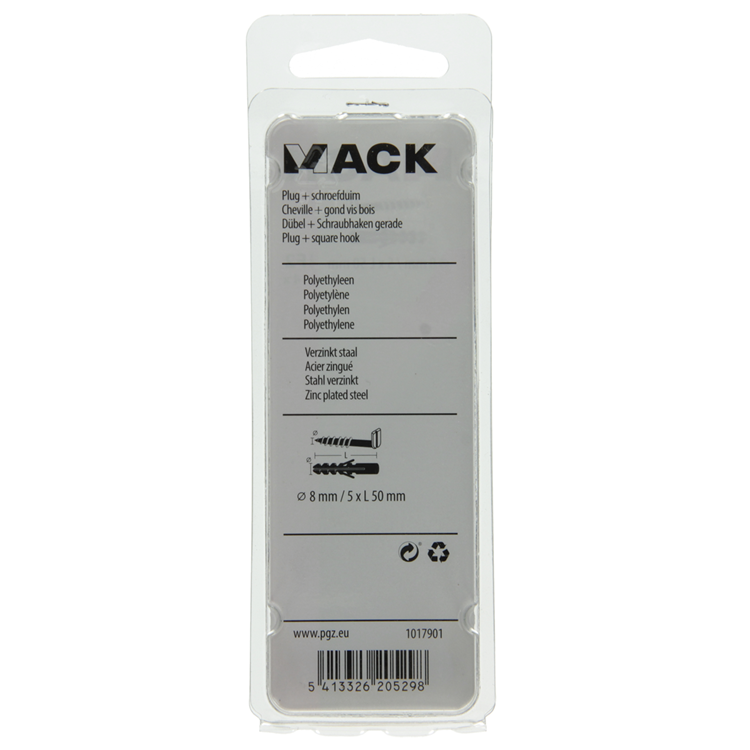 Mack 1017901 - Dübel + Daumenschraube Polyeth 4 Stück 8mm 5x50mm | 5 Stück
