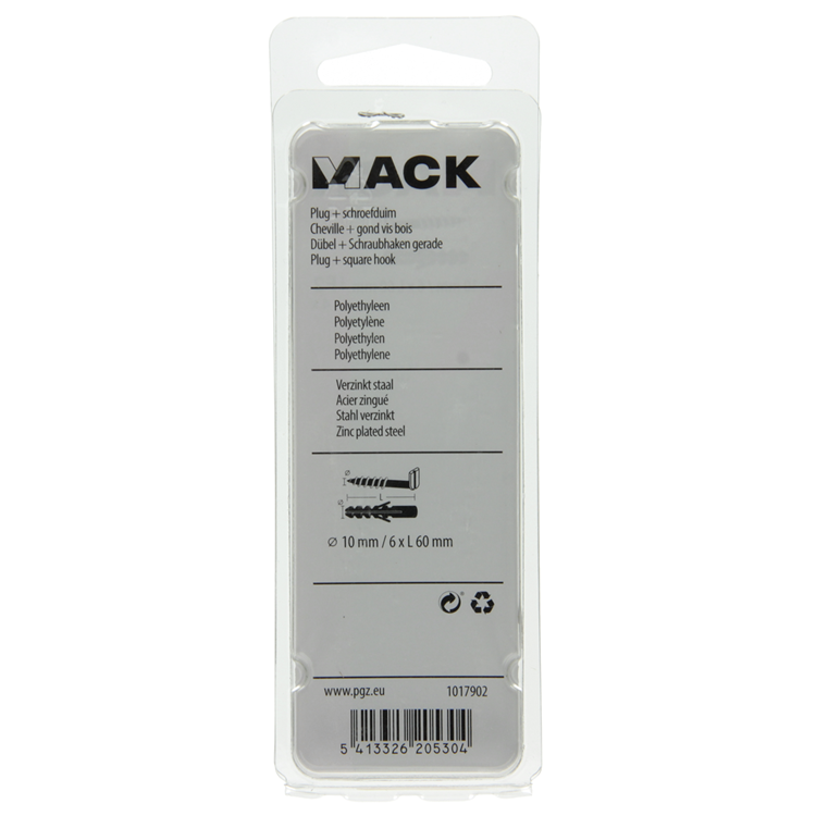 Mack 1017902 – Dübel + Schraube Daumen Polyeth 4 Stück 10 mm 6 x 60 mm | 5 Stück