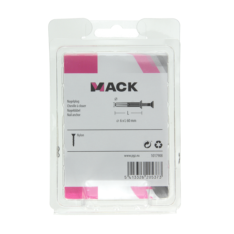 Mack 1017908 - Nylon-Nageldübel Polyamid 10 Stück 6 x 60 mm | 5 Stück