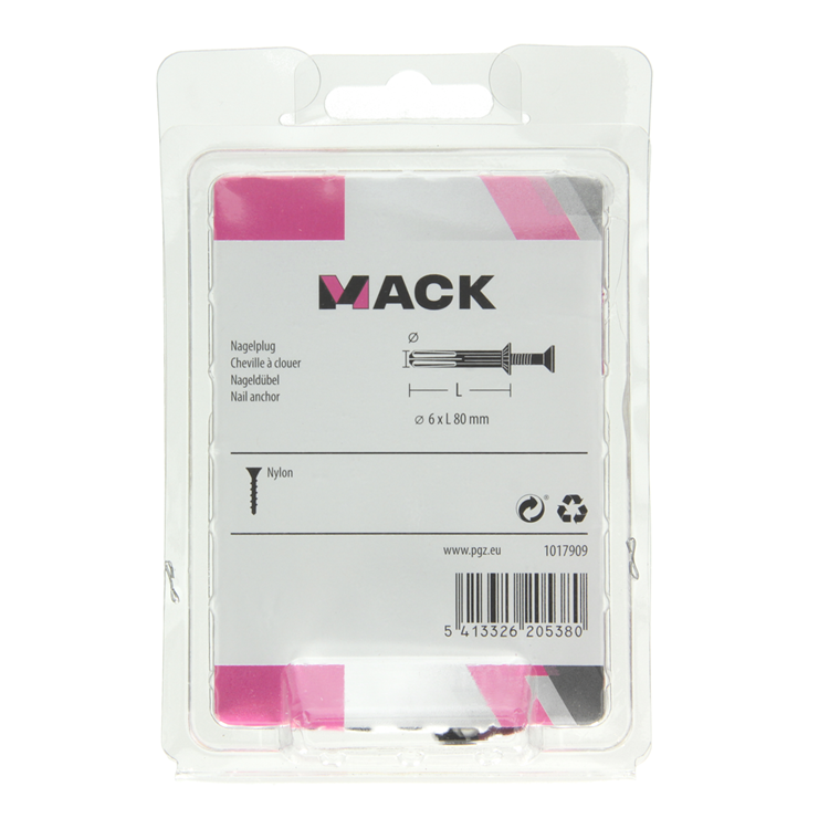 Mack 1017909 - Nylon-Nageldübel Polyamid 9 Stück 6 x 80 mm | 5 Stück