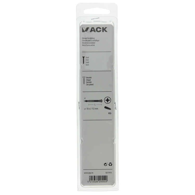 Mack 1017919 - Metallrahmendübel verzinkter Stahl 4 Stück 10 x 112 mm | 5 Stück
