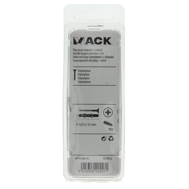 Mack 1019932 - Stecker lang exp.polyeth. + scr. 4x70 12 Stück 6 x 55 mm | 5 Stück