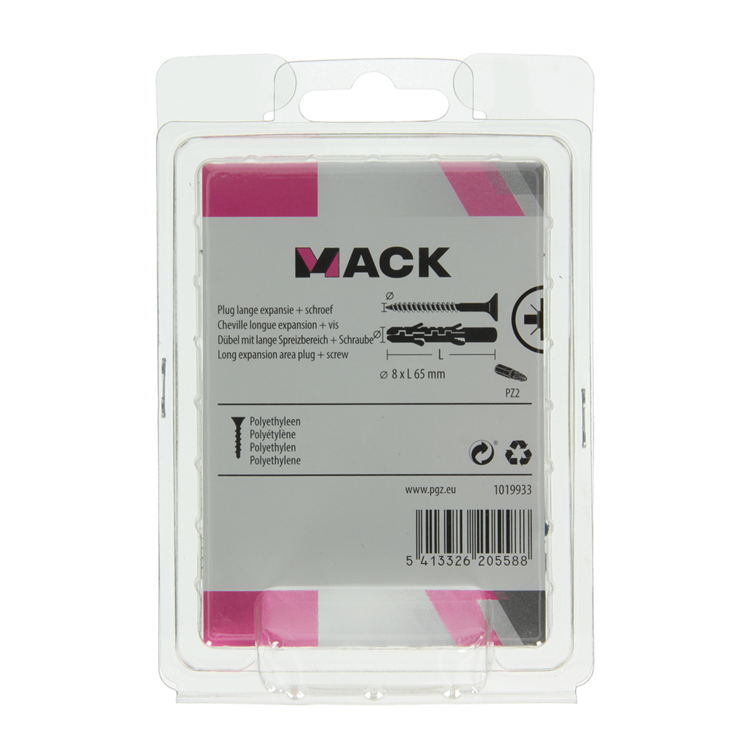 Mack 1019933 - Stecker lang exp.polyeth. + scr. 5x80 8 Stück 8 x 65 mm | 5 Stück