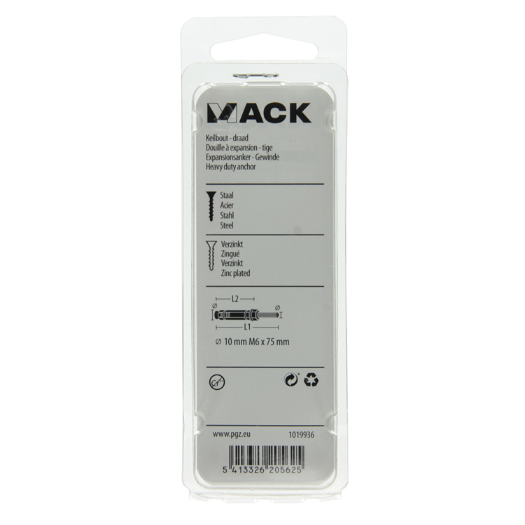 Mack 1019936 – Keilbolzen mit Gewindebolzen. verzinkt 4 Stück m6 x 75 mm | 5 Stück