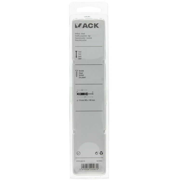 Mack 1019941 – Keilbolzen mit Gewindebolzen. verzinkt2 Stück m8 x 140 mm | 5 Stück