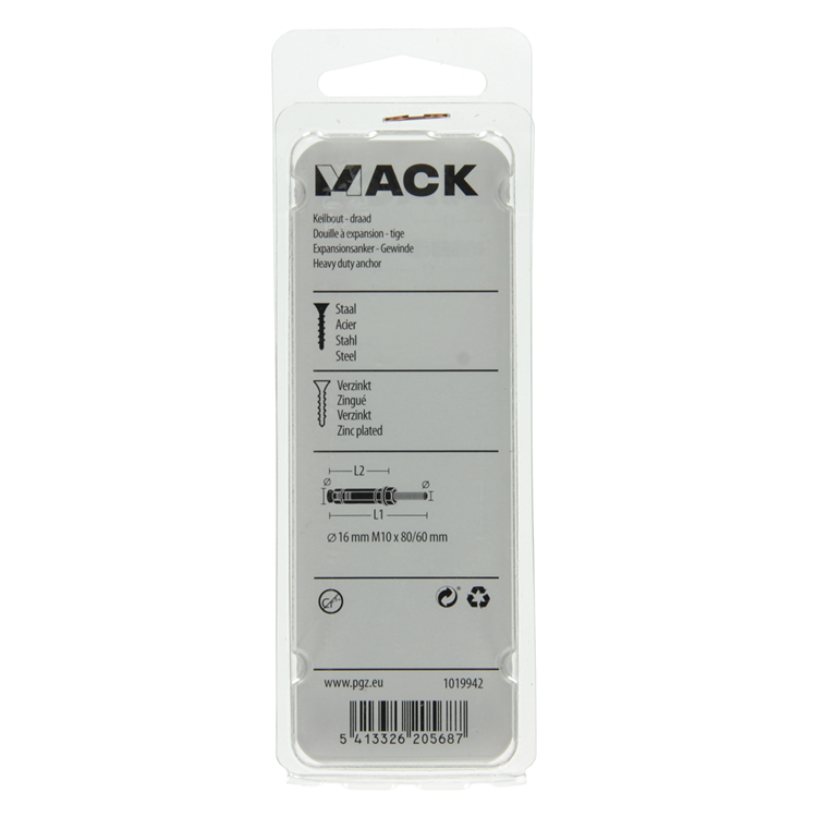 Mack 1019942 – Keilbolzen mit Gewindebolzen. verzinkt2 Stück m10 x 80mm | 5 Stück