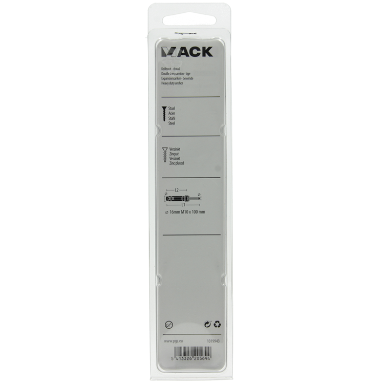 Mack 1019943 – Keilbolzen mit Gewindebolzen. verzinkt2 Stück m10 x 100mm | 5 Stück