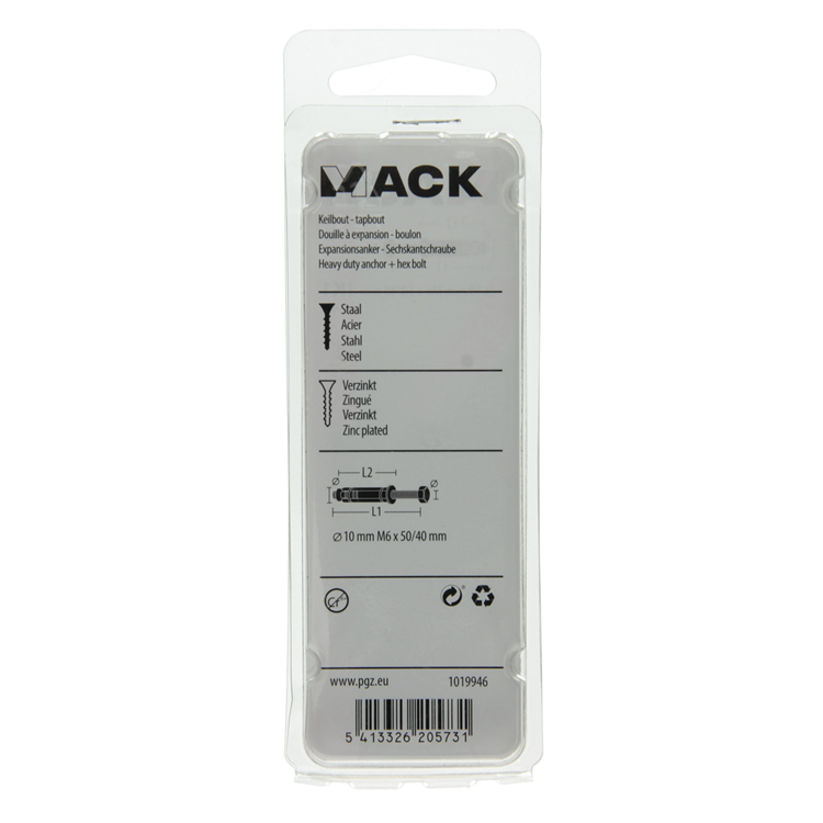 Mack 1019946 - Keilbolzen 6-kant Bolzen verzinkt 4 Stk. M6x50 | 10 Stück