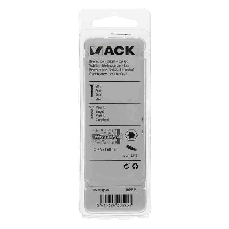 Mack 1019959 - Betonschraube verzinkt 6 Punkte 4 Stück 7,5 x 60 mm | 5 Stück