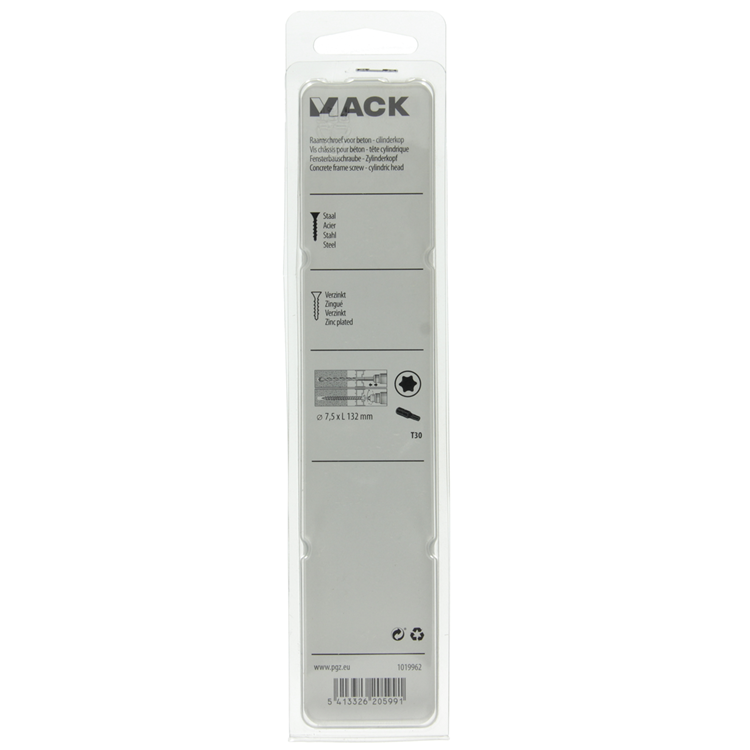 Mack 1019962 – Betonfensterschraube verzinkt Zylinderkopf 8 Stück 7,5 x 132 mm | 5 Stück