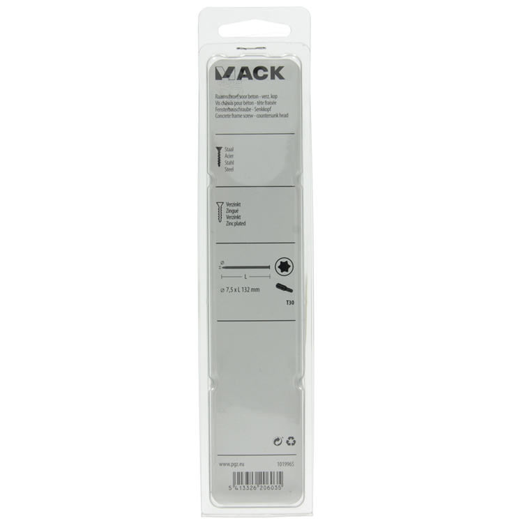 Mack 1019965 - Betonfensterschraube verzinkt mit Kopf 8 Stück 7,5 x132 mm | 5 Stück