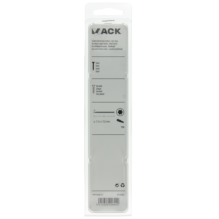 Mack 1019966 – Betonfensterschraube verzinkt mit Kopf 4 Stück 7,5 x 152 mm | 5 Stück