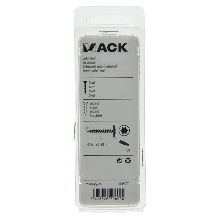 Mack 1019970 - Lukenschraube gelb verzinkt 6,0 x 30 mm 10 Stück | 5 Stück