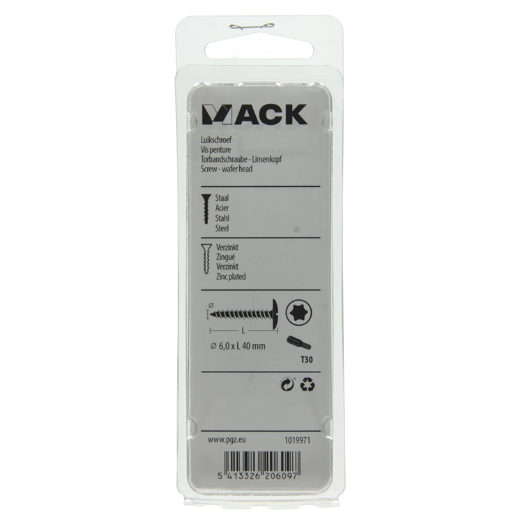 Mack 1019971 - Lukenschraube gelb verzinkt 6,0 x 40 mm 9 Stück | 5 Stück