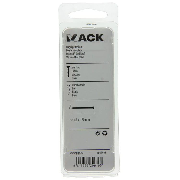 Mack 1017923 - Nagel Flachkopf Messing 100gr1,5 x 20 mm | 5 Stück