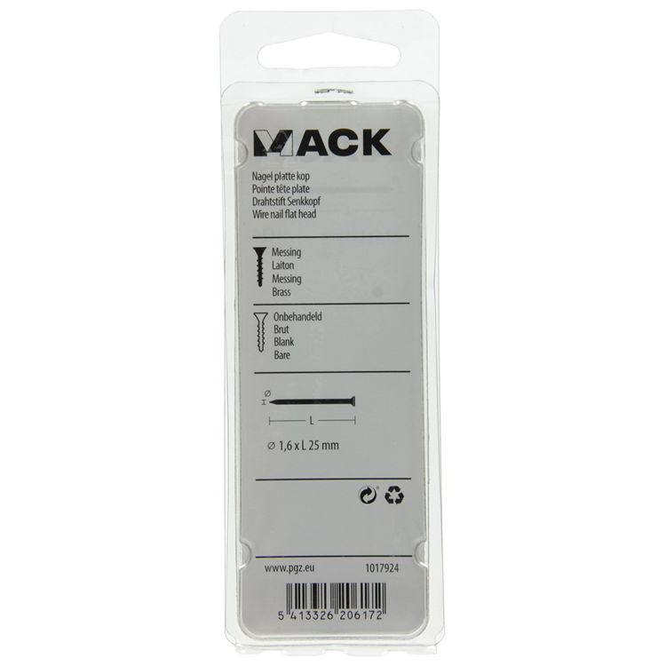 Mack 1017924 - Nagel Flachkopf Messing 100gr1,6 x 25 mm | 5 Stück