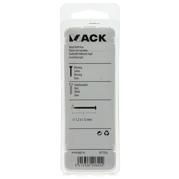Mack 1017926 – Nagel konvexer Kopf Messing 100 gr1,2 x 12 mm | 5 Stück