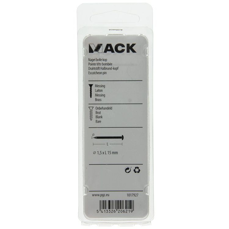 Mack 1017927 – Nagel mit konvexem Kopf, Messing, 100 g, 1,5 x 15 mm | 5 Stück