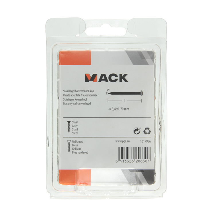 Mack 1017936 – Stahlnagel BVK Stahl gebläut 200 gr 3,4 x 70 mm | 5 Stück