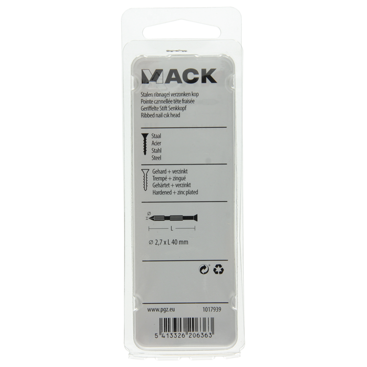 Mack 1017939 – Stahlrippennagel UK St. gehärtet + verzinkt 55 Stück 2,7 x 40 mm | 5 Stück