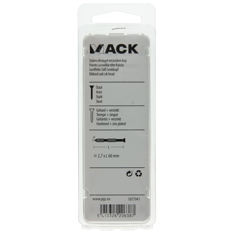 Mack 1017941 – Stahlrippennagel UK St. gehärtet + verzinkt 45 Stück 2,7 x 60 mm | 10 Stück
