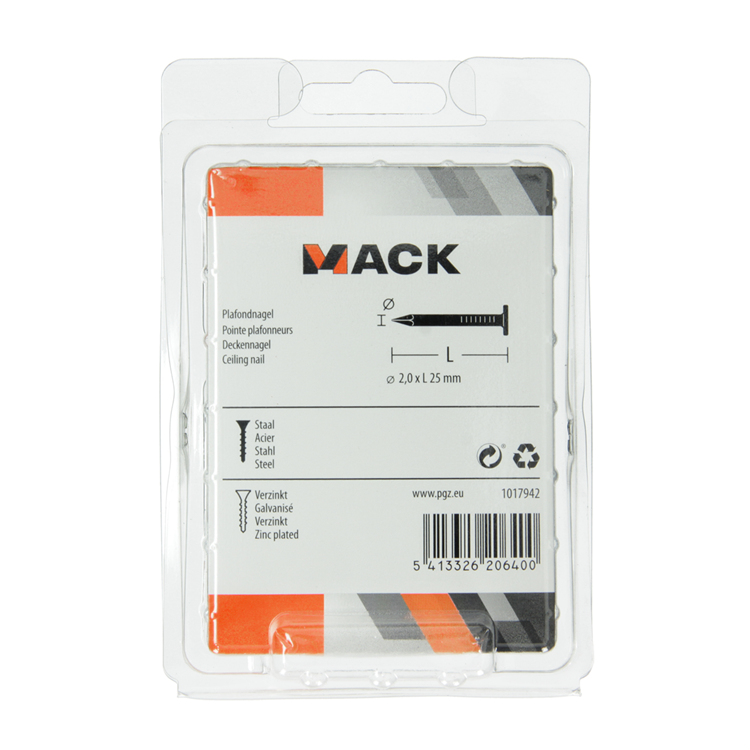 Mack 1017942 – Deckennagel aus verzinktem Stahl 250 g 2,0 x 25 mm | 5 Stück