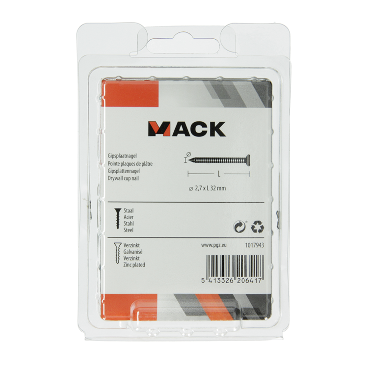 Mack 1017943 – Gipskartonnagel aus verzinktem Stahl 250 g 2,7 x 32 mm | 5 Stück