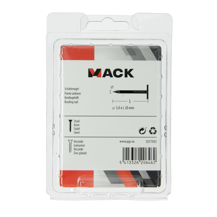 Mack 1017945 – Schiefernagel aus verzinktem Stahl, 250 g, 3,0 x 20 mm | 5 Stück