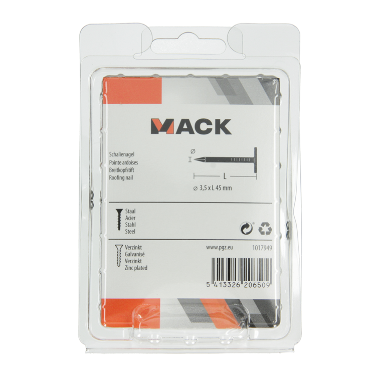 Mack 1017949 – Schiefernagel aus verzinktem Stahl, 250 g, 3,5 x 45 mm | 5 Stück